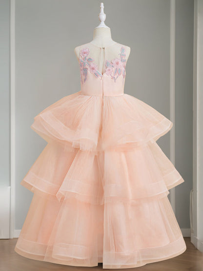 Ball-Gown Scoop Neck Sleeveless Floor-Length Flower Girl Dress with Lace & Appliques