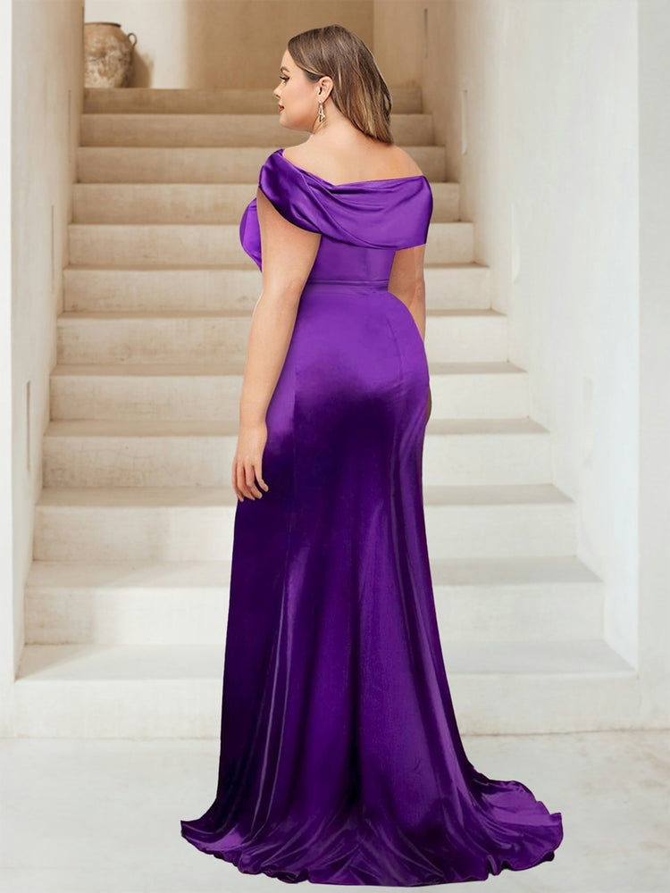 Trumpet/Mermaid Off-the-Shoulder Sweep Train Bridesmaid Dresses with Split Side & Ruffles