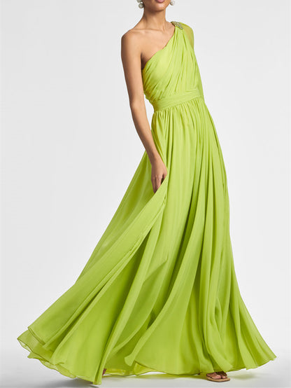 A Line/Princess One Shoulder Floor-Length Evening Dress with Ruffles