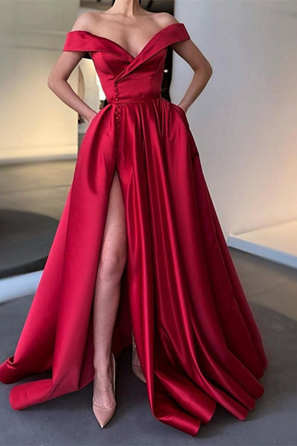 Off-the-Shoulder Long Split Prom Dress PD0386