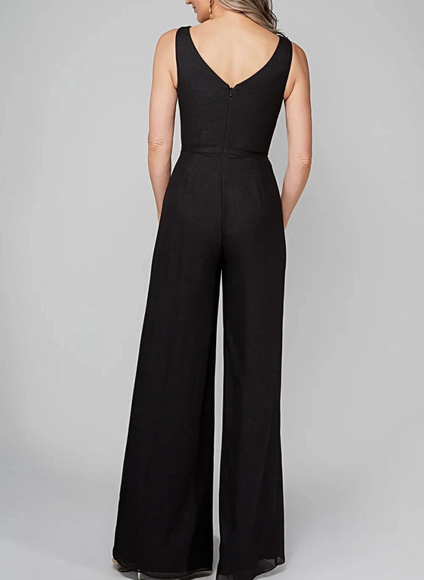 Jumpsuits Scoop Half Sleeves Chiffon Mother Of The Bride Pantsuits