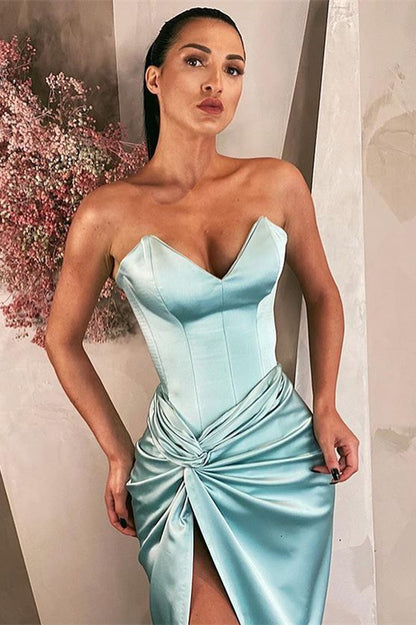 Sky Blue V-Neck Long Prom Dress With Split  PD0666