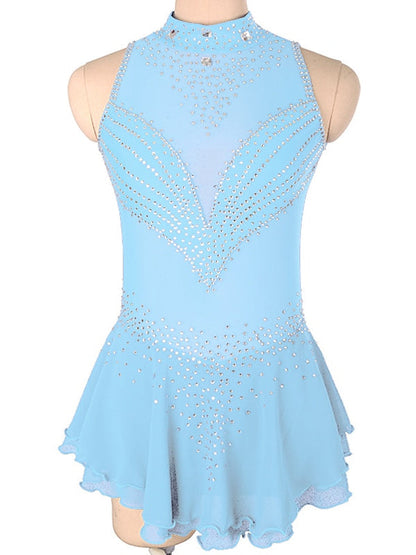 Figure Skating Dress Women's Girls' Crystal/Rhinestone Spandex High Elasticity Sleeveless Ice Skating Dress