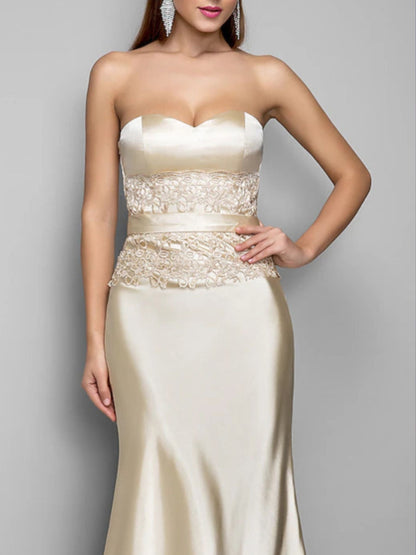 Mermaid/Trumpet Sweetheart Sleeveless Floor-Length Wedding Guest Dresses With Appliques Lace