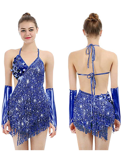 A-Line/Princess V-Neck Halter Sleeveless Short/Mini Vintage Dress with Sequins & Tassel Fringe