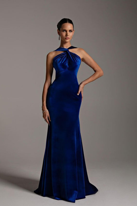 Royal Blue Velvet Stretchy Elegant Mermaid Prom Dress ZT0305