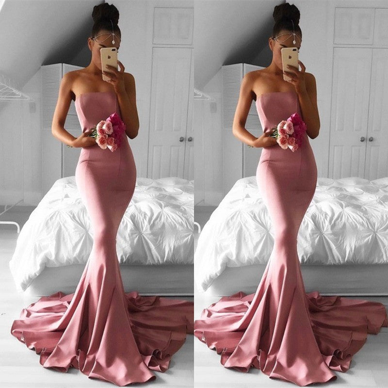 Pink Strapless Mermaid Prom Dress PD0641