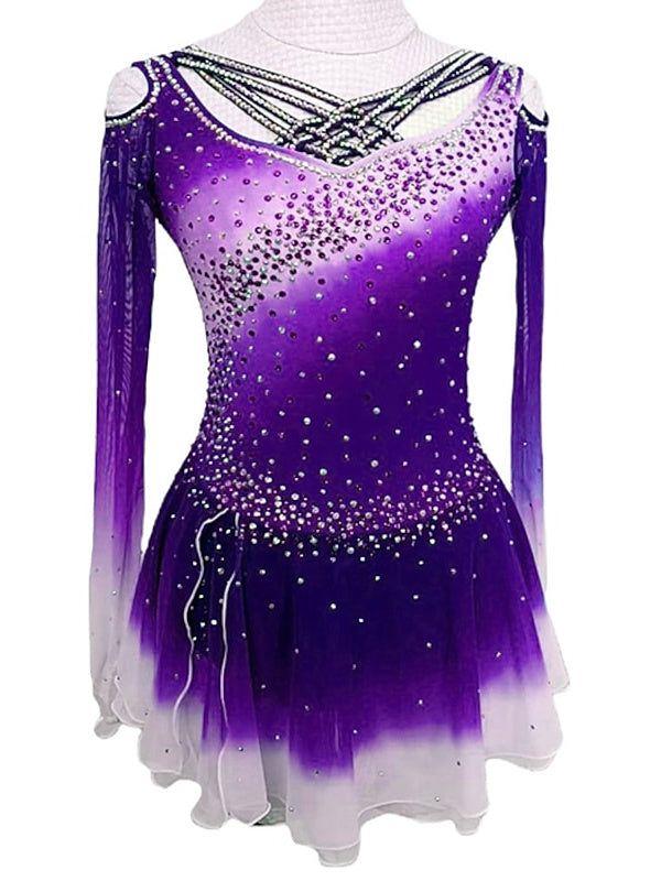 Figure Skating Dress Women's Girls' Ice Long Sleeve Skating Dress