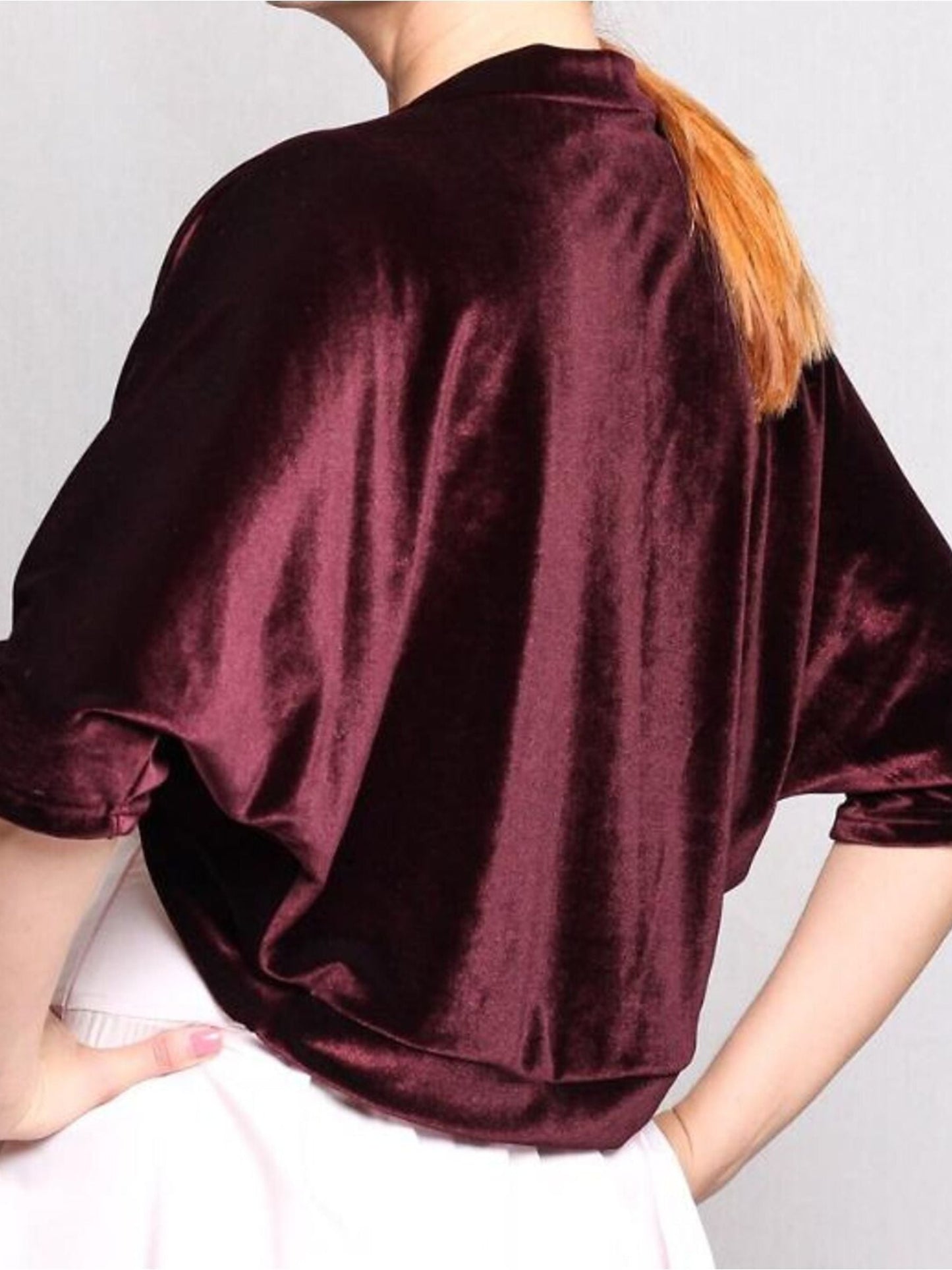 Women's Burgundy Velvet Elegant Half Sleeves Wrap Shrug Bolero