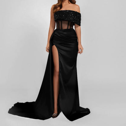 Glamorous Black Sequins Prom Dress Strapless Mermaid Dress LY0017