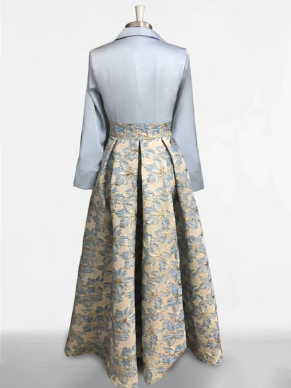 A-Line/Princess Shirt Collar 3/4 Sleeves Printed Flower Mother of the Bride & Groom Dresses