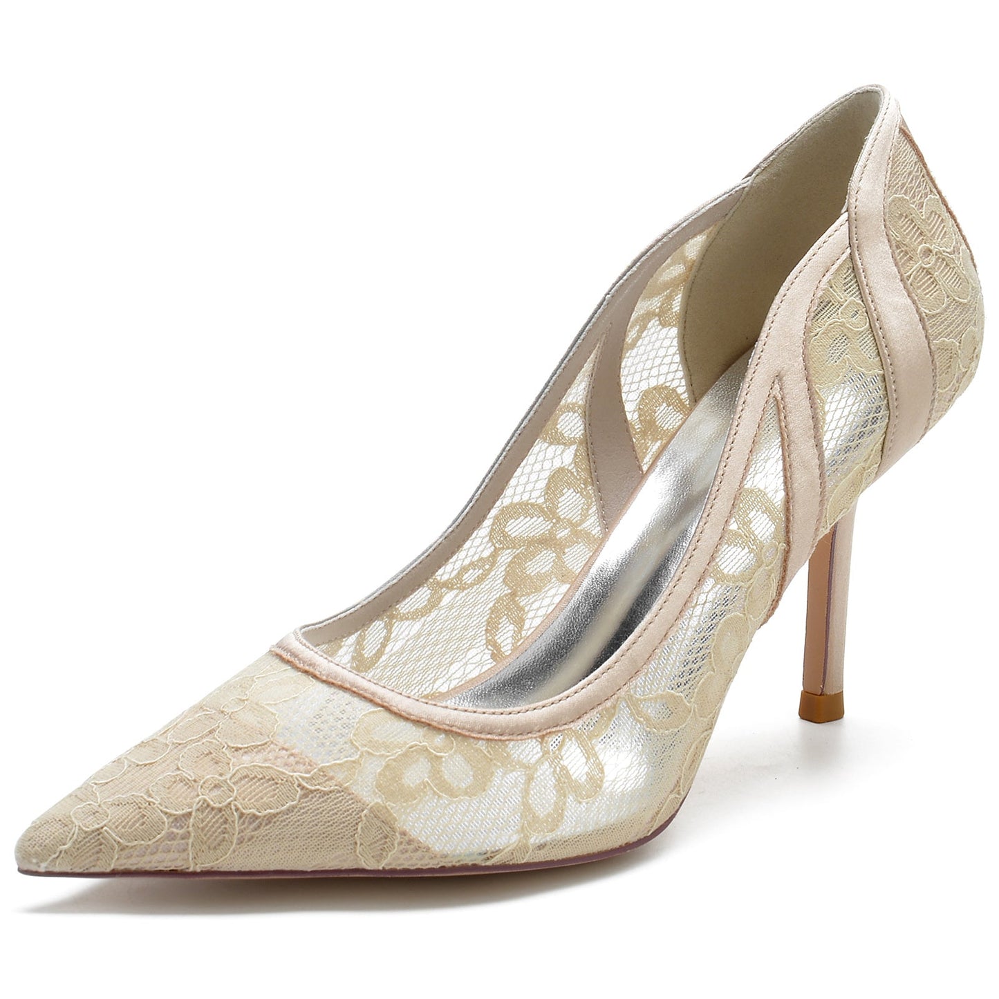 Women's Wedding Shoes Silk Satin Stiletto Pointed Toe Lace Bridal Shoes