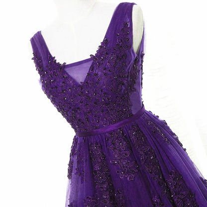 Beautiful Purple Tulle A-Line Party Dress, Long Bridesmaid Dress gh305