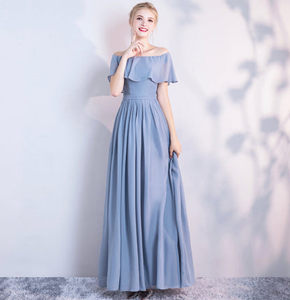 Blue chiffon long A line prom dress bridesmaid dress  10043