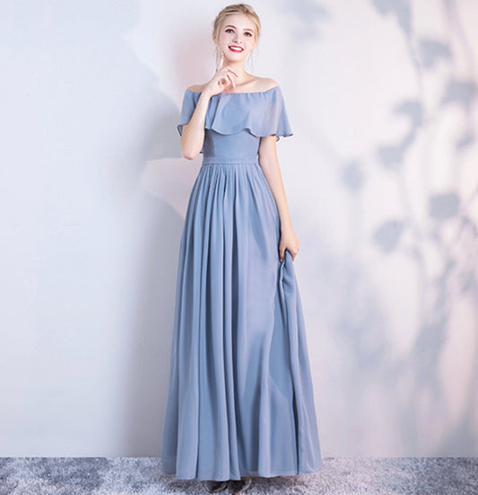 Blue chiffon long A line prom dress bridesmaid dress  10043