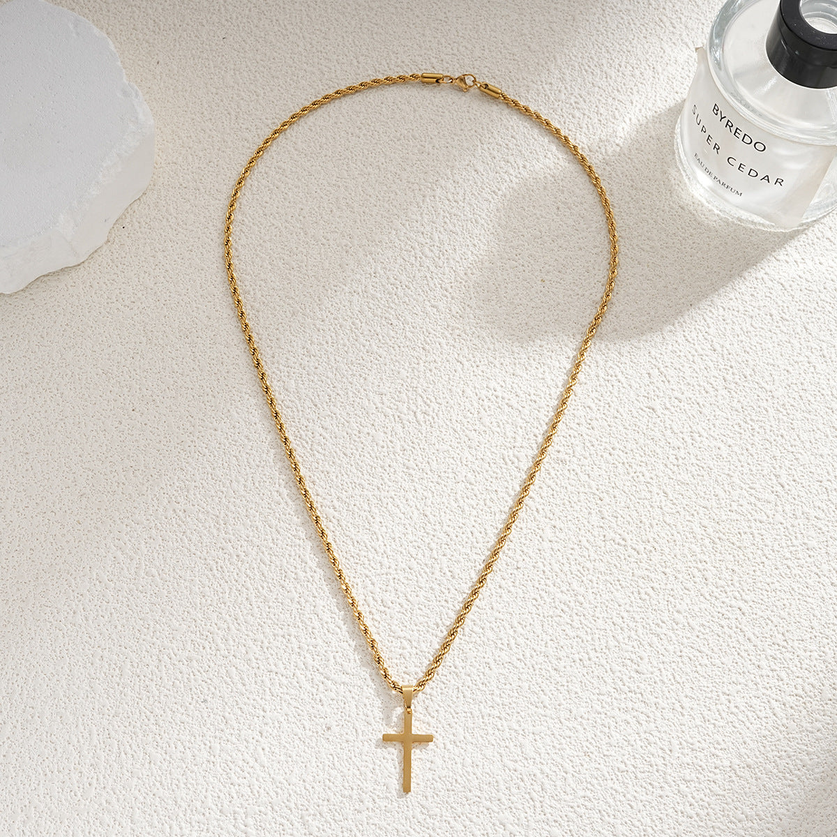 KC Gold Thin Spiral Chain Cross Pendant Minimalist Necklace