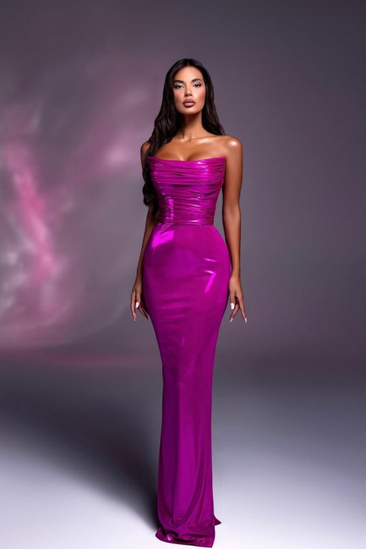 edgynewlook Fuchsia Strapless Long Prom Dress Mermaid Sleeveless