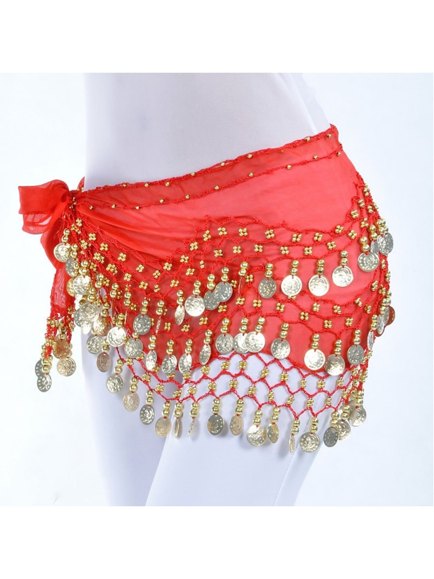 Belly Dance Hip Scarf Coin Sequin Women's Training Chiffon / Ballroom Gold Coin Belt