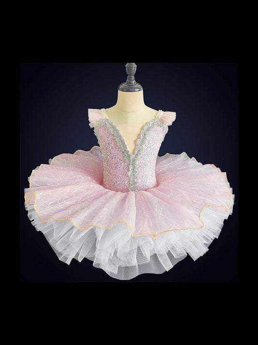 Kids' Dancewear Ballet Dance Dress Paillette Tulle Square Sleeveless Girls' Performance  Spandex Organza