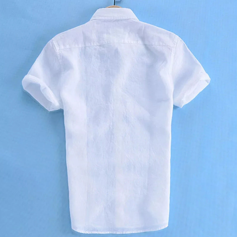 Men's Casual Short Sleeves Solid Color Cotton Shirt