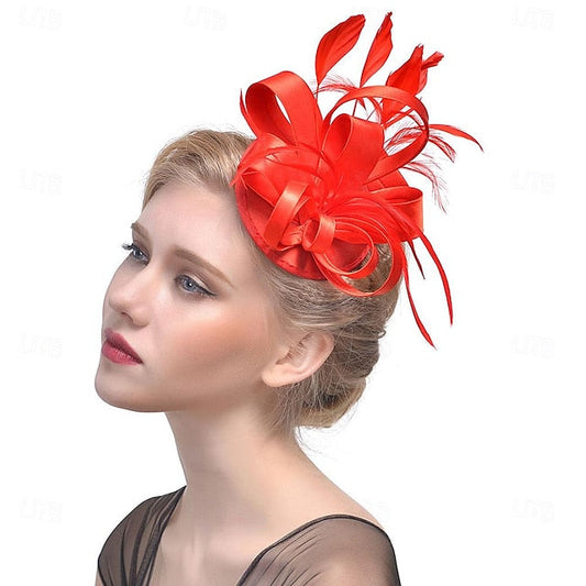 Fascinators Polyester Horse Race Cocktail Elegant Vintage With Feather Bows Headpiece