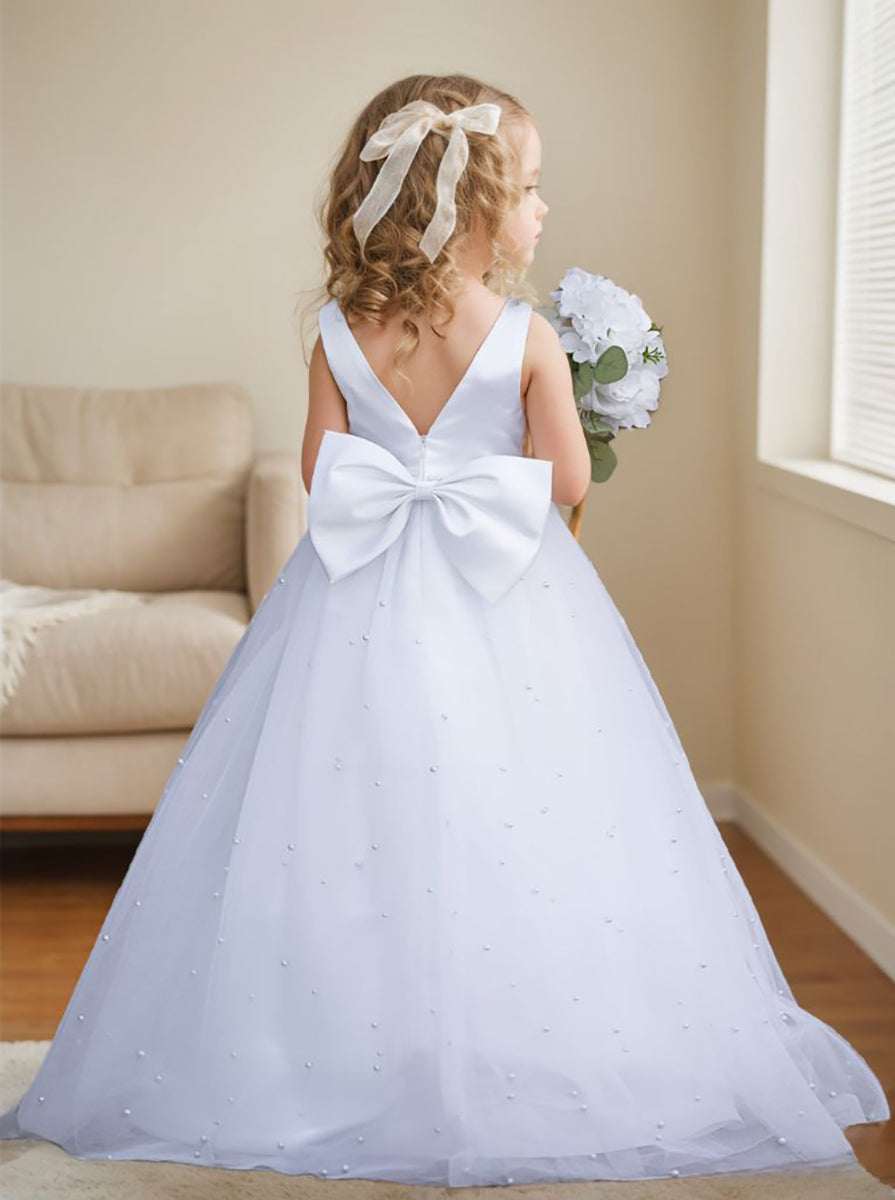 Elegant Princess Ball Gown Satin & Tulle Flower Girl Dress