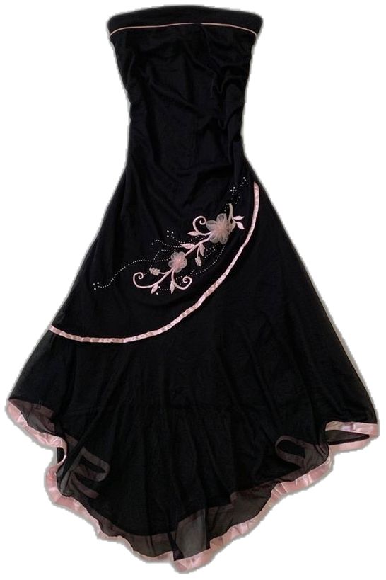 Black tube top embroidered floral long elegant chiffon party dress prom dress evening dress homecoming dress gh3268