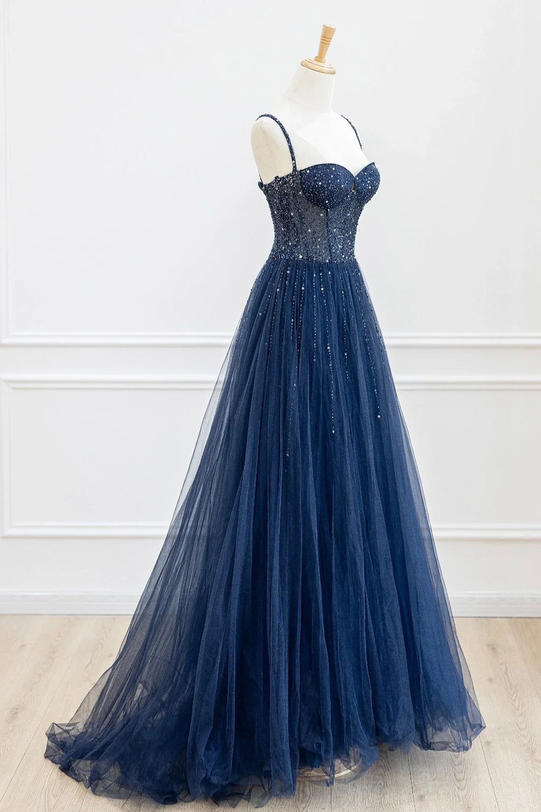 Marceline | Blue Tulle Beaded Long Prom Dress Formal Dress