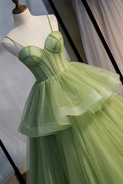 Ellianna | Green Sweetheart Tulle Long Prom Dress, Beautiful A-Line Evening Graduation Dress