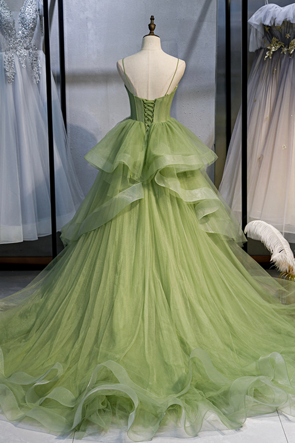 Ellianna | Green Sweetheart Tulle Long Prom Dress, Beautiful A-Line Evening Graduation Dress