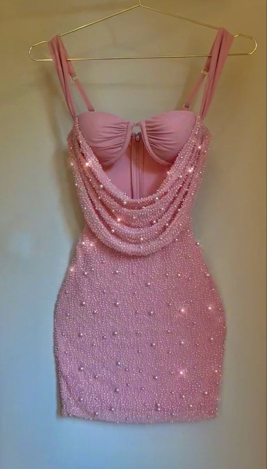 Pearl Pink Bodycon Cute Homecoming Dresses \ Cocktail Birthday Dress