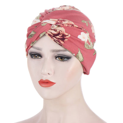 Women Muslim Daily Folding Cross Knotted Hair Elastic Bandanas Turban