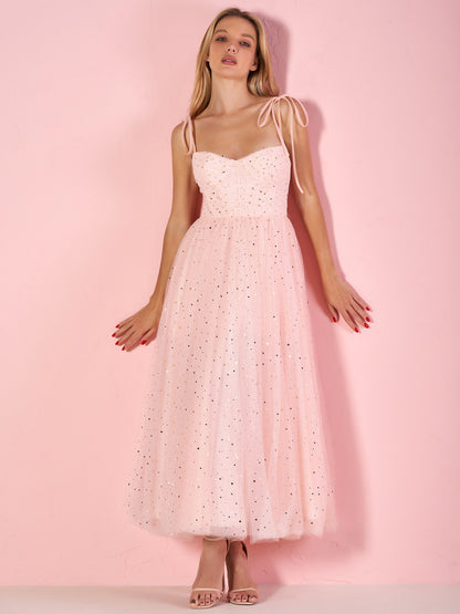 Sweetheart Neckline Starlit Cloar Maxi Length Tulle Prom Dress