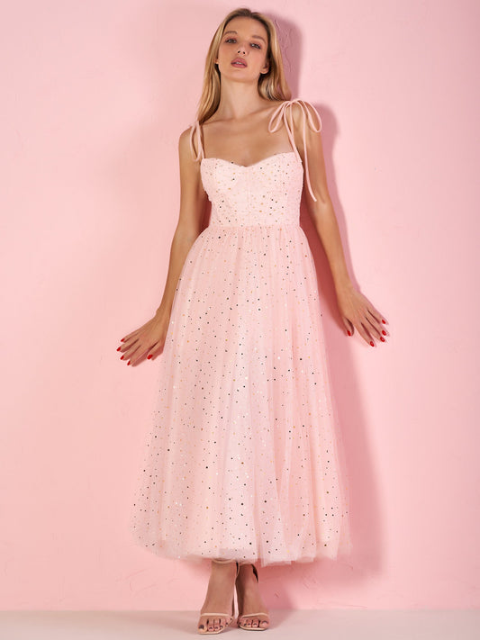 Sweetheart Neckline Starlit Cloar Maxi Length Tulle Prom Dress