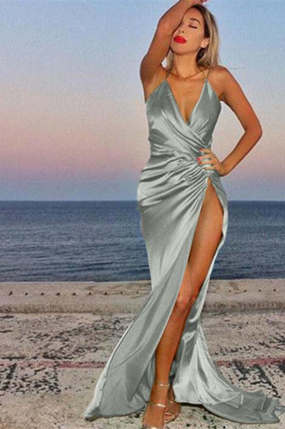 edgynewlook Green V-Neck Mermaid Prom Dress Sleeveless With Split