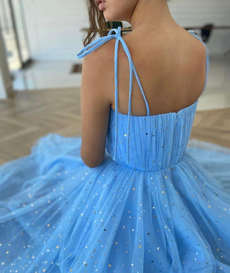 Blue tulle short prom dress cocktail dress  8981