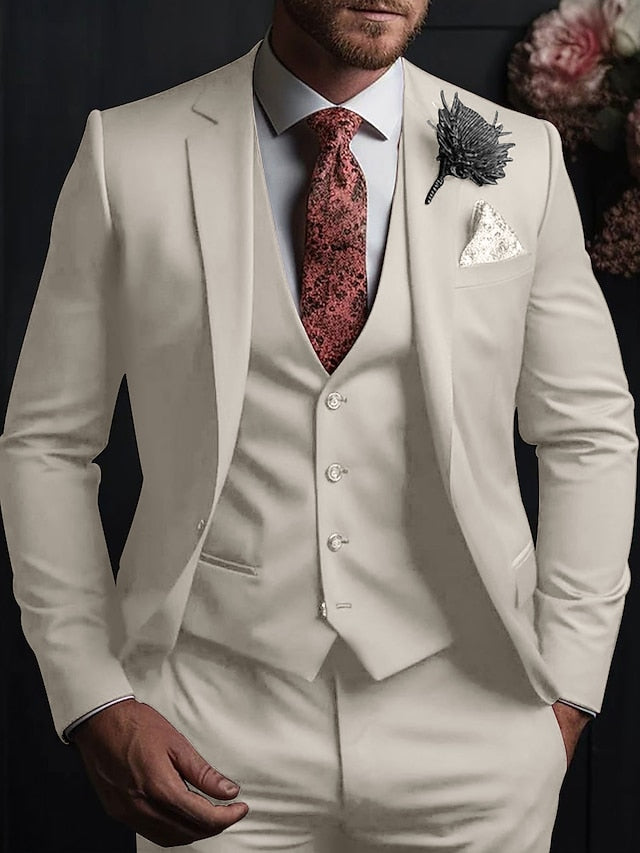 Men's Tailored Fit Single Breasted Three-buttons 3 Pieces Wedding Suits