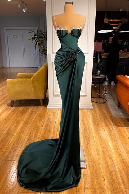 Dark Green Spaghetti-Straps Mermaid Prom Dress PD0534