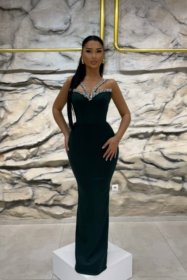 Dark Green Beaded Slim Fit Prom Dress ZT0551