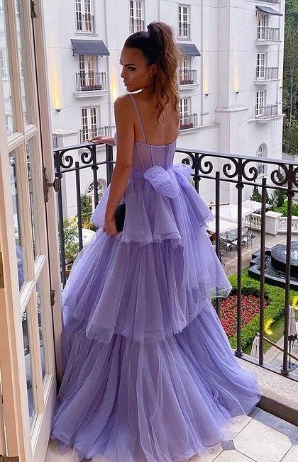 Kaylee |A-line Tiered Ruffled Long Tulle Prom Dress