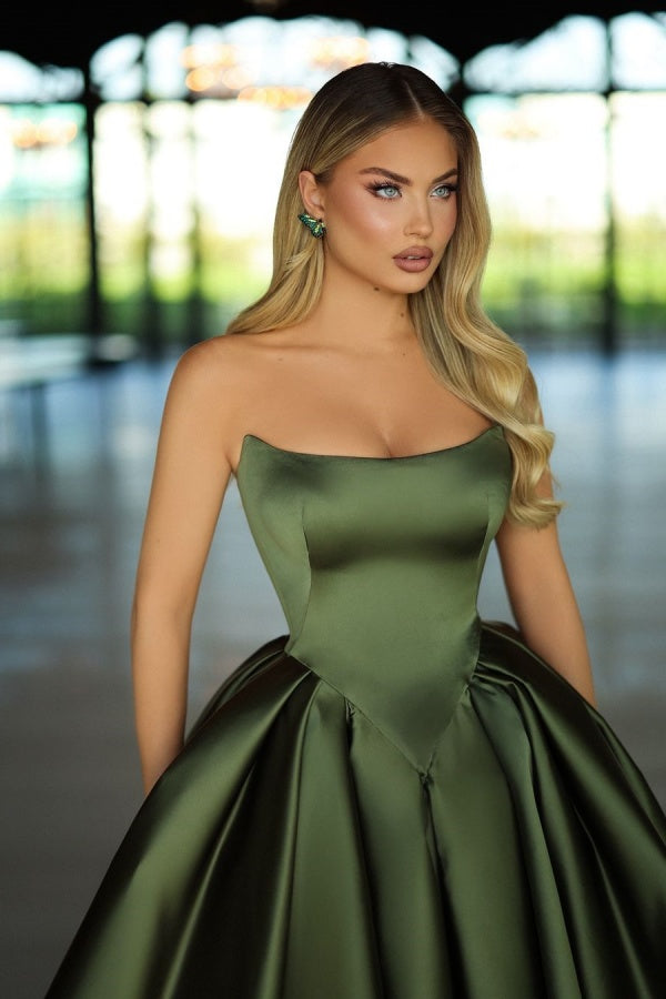 edgynewlook Green Strapless Long Prom Dress A-Line Sleeveless