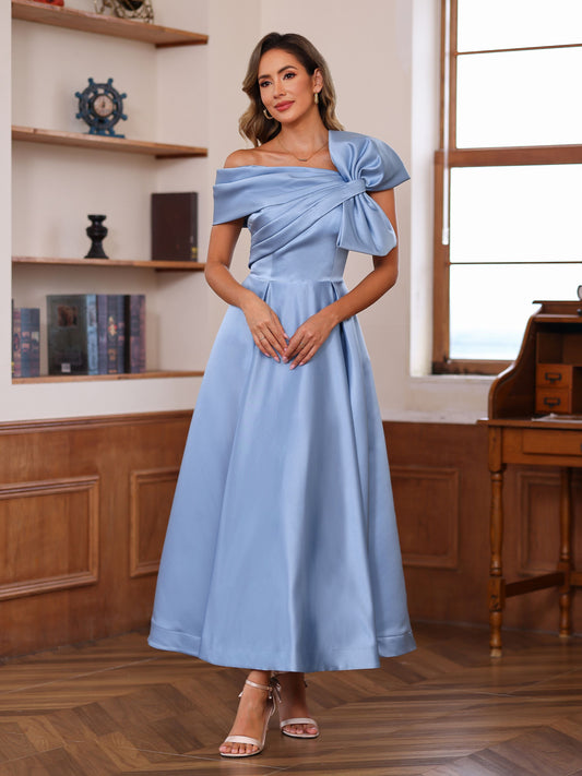 A-Line/Princess Off-the-Shoulder Sleeveless Ankle-Length Unique Mother of the Bride Dresses with Bowknot