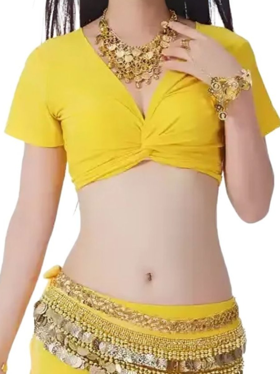 Belly Dance Short Sleeves Vest Ruched Performance Costume with Wrap