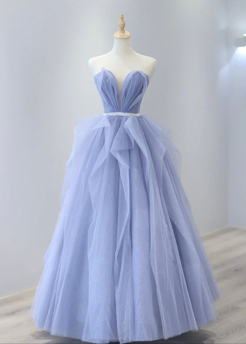 Aleah | Blue Strapless Tulle Long Prom Dress, Lovely Sweetheart Neckline Evening Dress