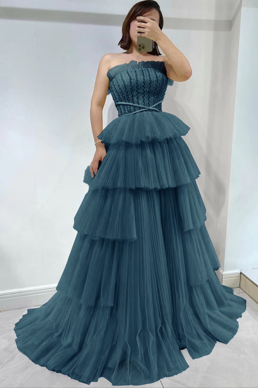 Daffodil Strapless Sleeveless Tulle Prom Dress With layered ED0385