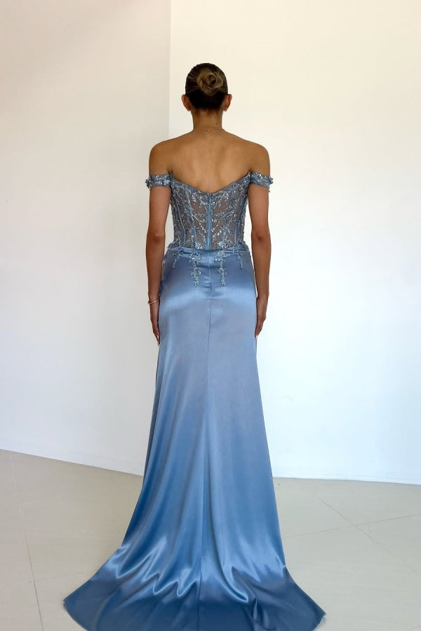 Light Blue Exquisite Embroidery Split Prom Dress ZT0455