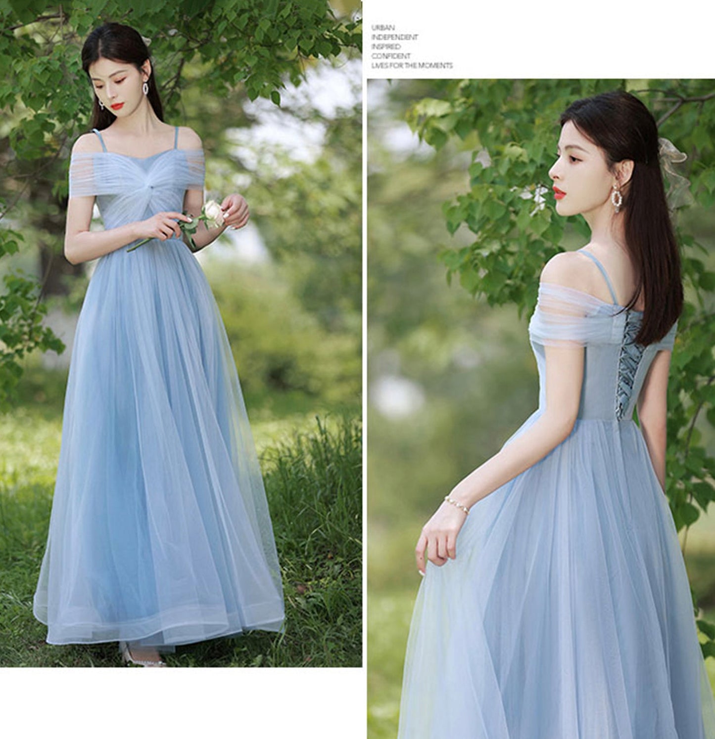 Blue tulle long A line prom dress bridesmaid dress  10047