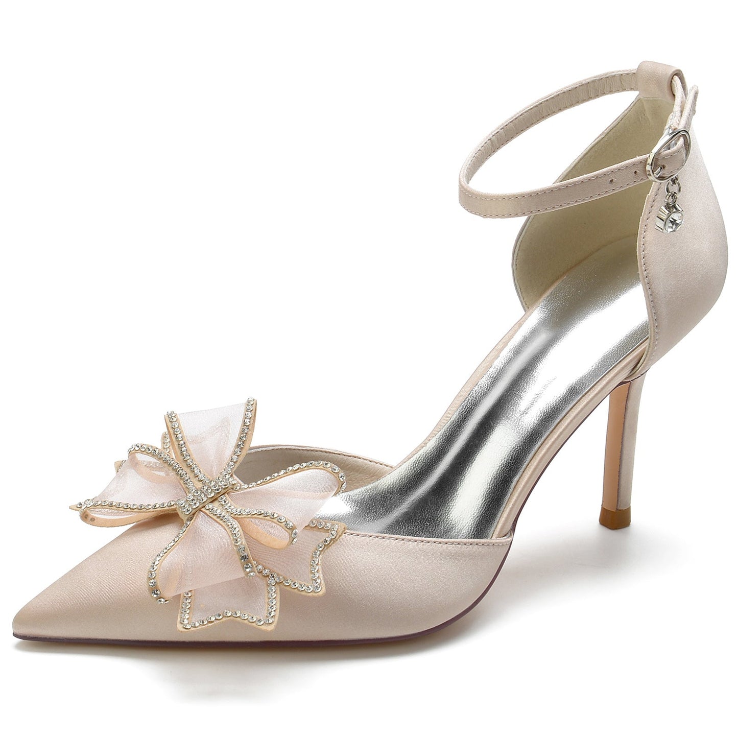 Women's Wedding Shoes Silk Satin Bow Stiletto Pointed Toe Buckle Bridal Shoes