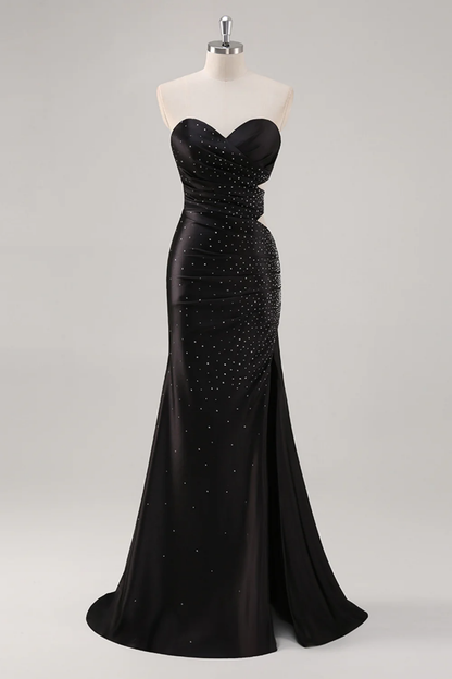 Elegant Black Sweetheart Beaded Split Prom Dress ZT0628