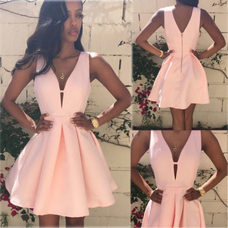 Simple A-line short prom dresses,A-line V-neck homecoming dress,formal dresses,cocktail dresses 7107